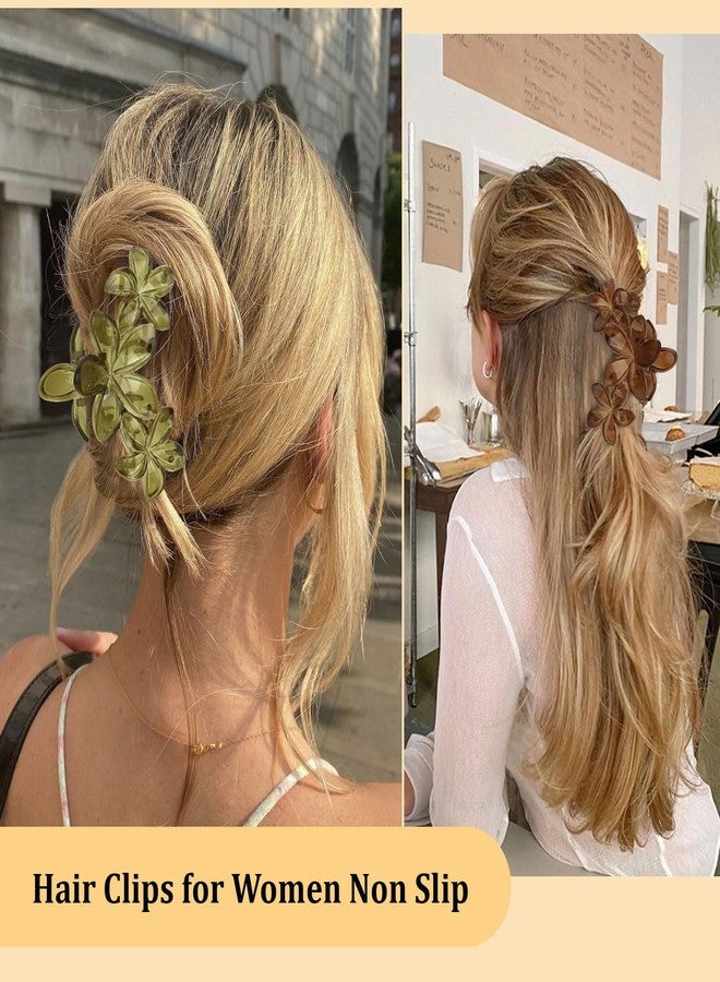 Ondder 4Pcs Flower Hair Clips Large Matte Hair Claw for Women Non-Slip Strong Hold Clips for Thick Hair, Hair Accessories，Green，Brown，White，Black - Image 5